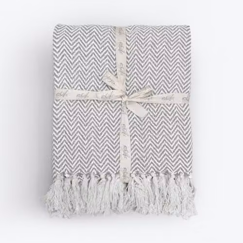 Allure Bath Fashions Chevron Herringbone Cotton Throw Blanket, Grey, W: 150 cm, D: 200 cm – 1