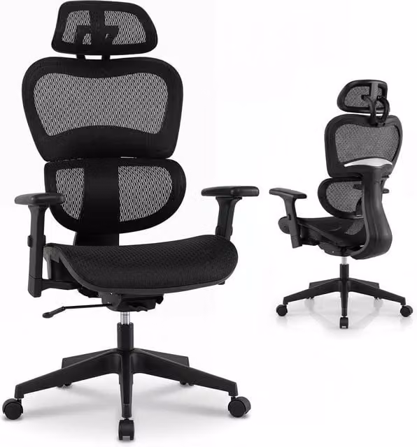 Gymax Black Mesh Executive Office Chair with Adjustable Headrest and Lumbar Support