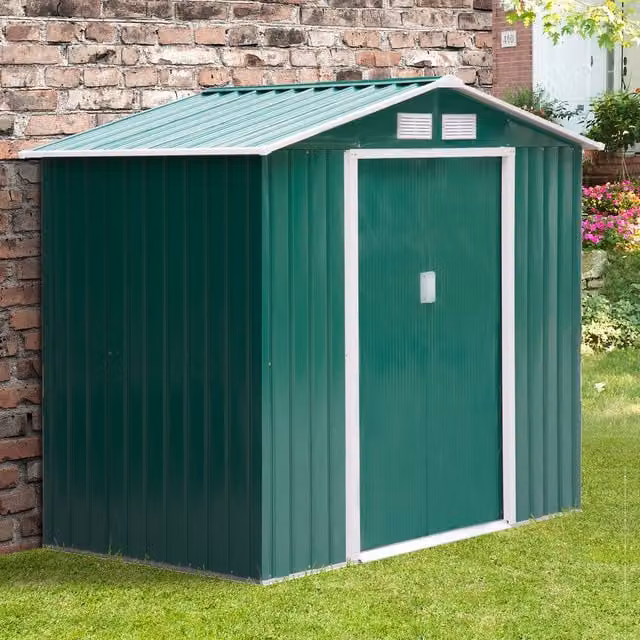 Outsunny Galvanised Steel Metal Garden Storage Shed with Locking Sliding Doors and Side Vent, Green, W/D/H: 119.0 x 185.0 x 185.0 cm
