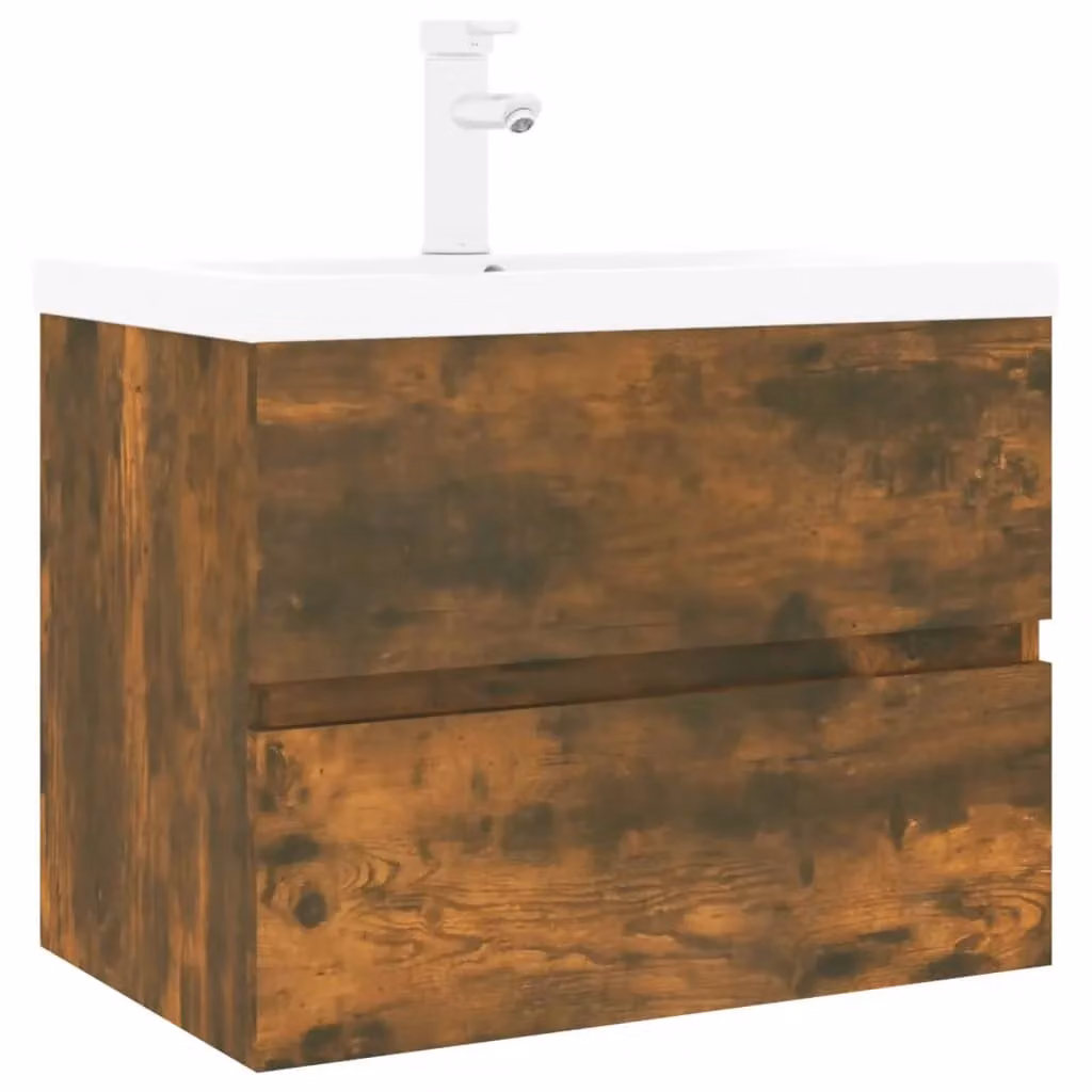 Berkfield Home Sink Cabinet with Built-in Basin in Smoked Oak Brown Engineered Wood – 2