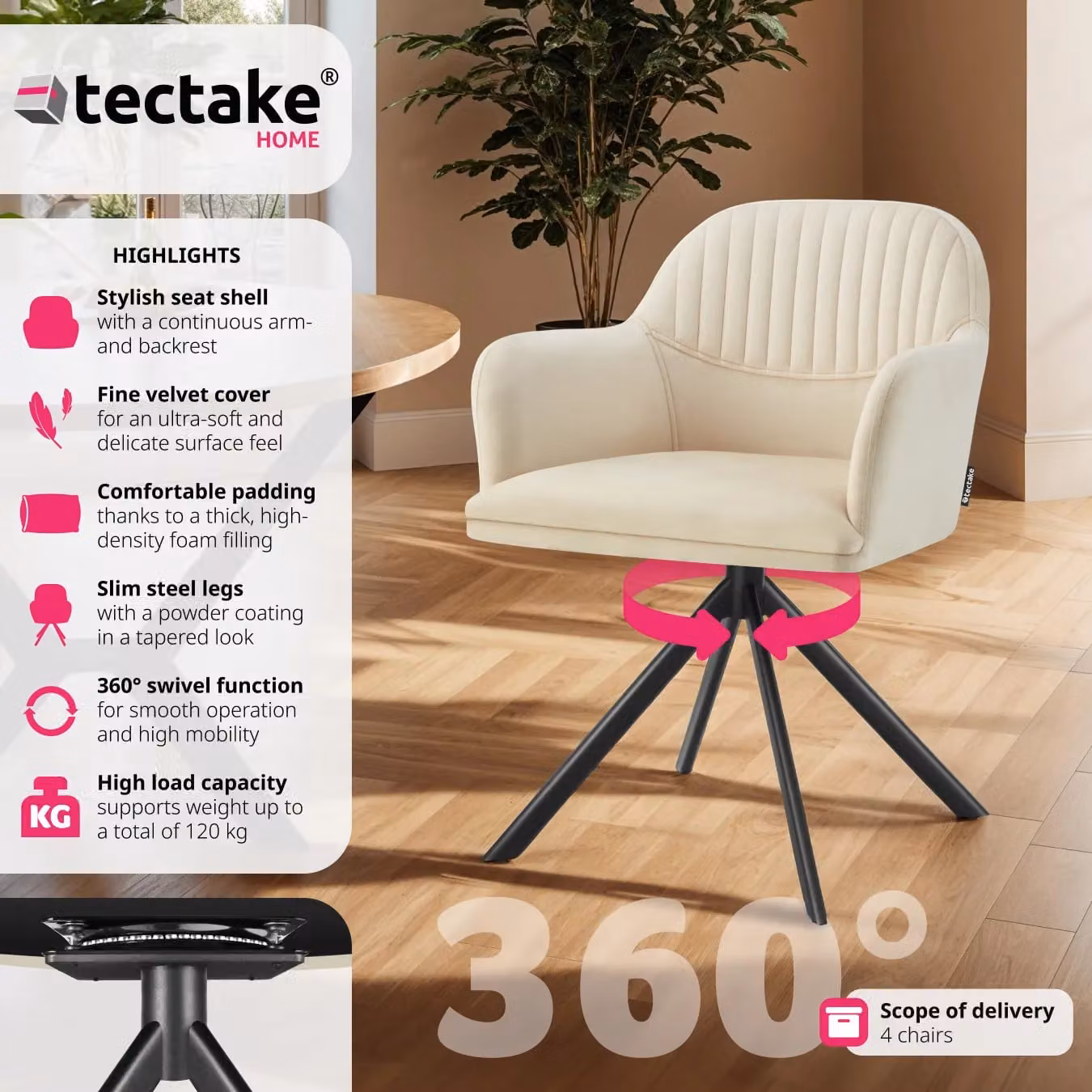 tectake Lona Set of 4 Modern Armchairs in Black – 6