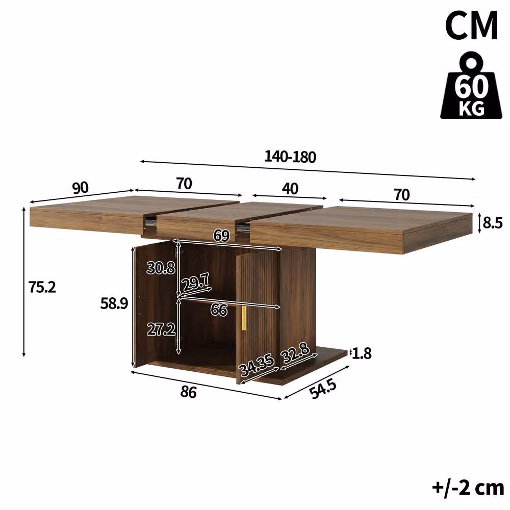 Merax Extending Dining Table with Fluted Storage Pedestal Base in Walnut – 2