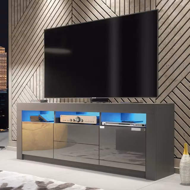 Creative Furniture Shine Modern Glossy TV Unit in Grey, W: 160 cm, D: 35 cm, H: 60 cm