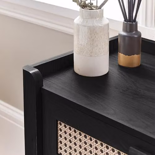 Julian Bowen Sydney 5 Drawer Chest of Drawers in Black with Rattan Detail, H: 114 cm, W: 80 cm, D: 41 cm – 4
