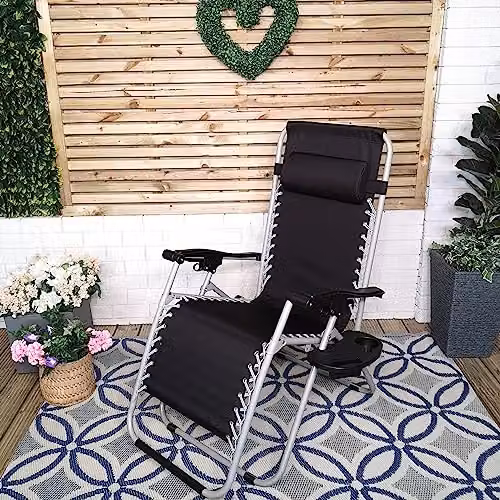 Samuel Alexander Multi Position Zero Gravity Garden Relaxer Sun Lounger in Black and Silver – 2