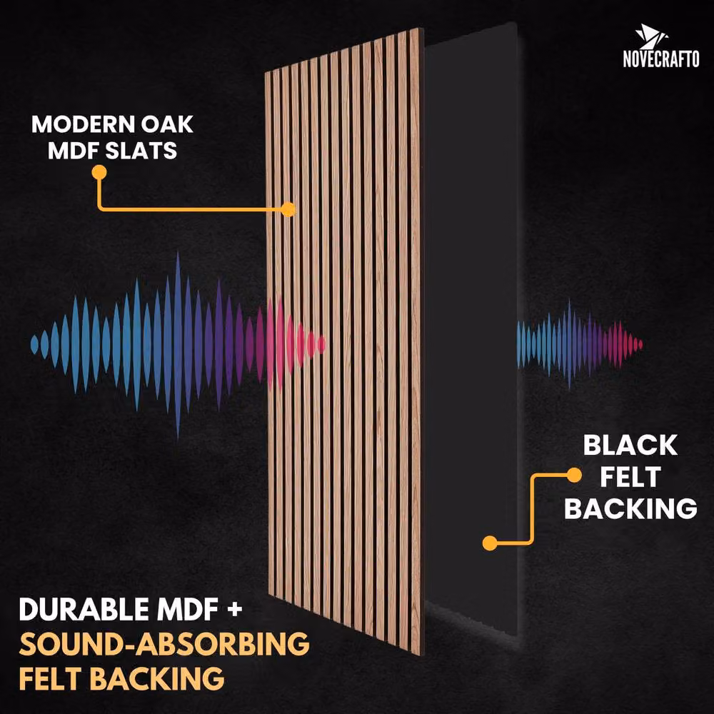 Novecrafto Wooden Acoustic Wall Panels, 4-Piece Sound Absorbing Wood Look Wall Cladding, W/H: 60 x 120 cm – 3