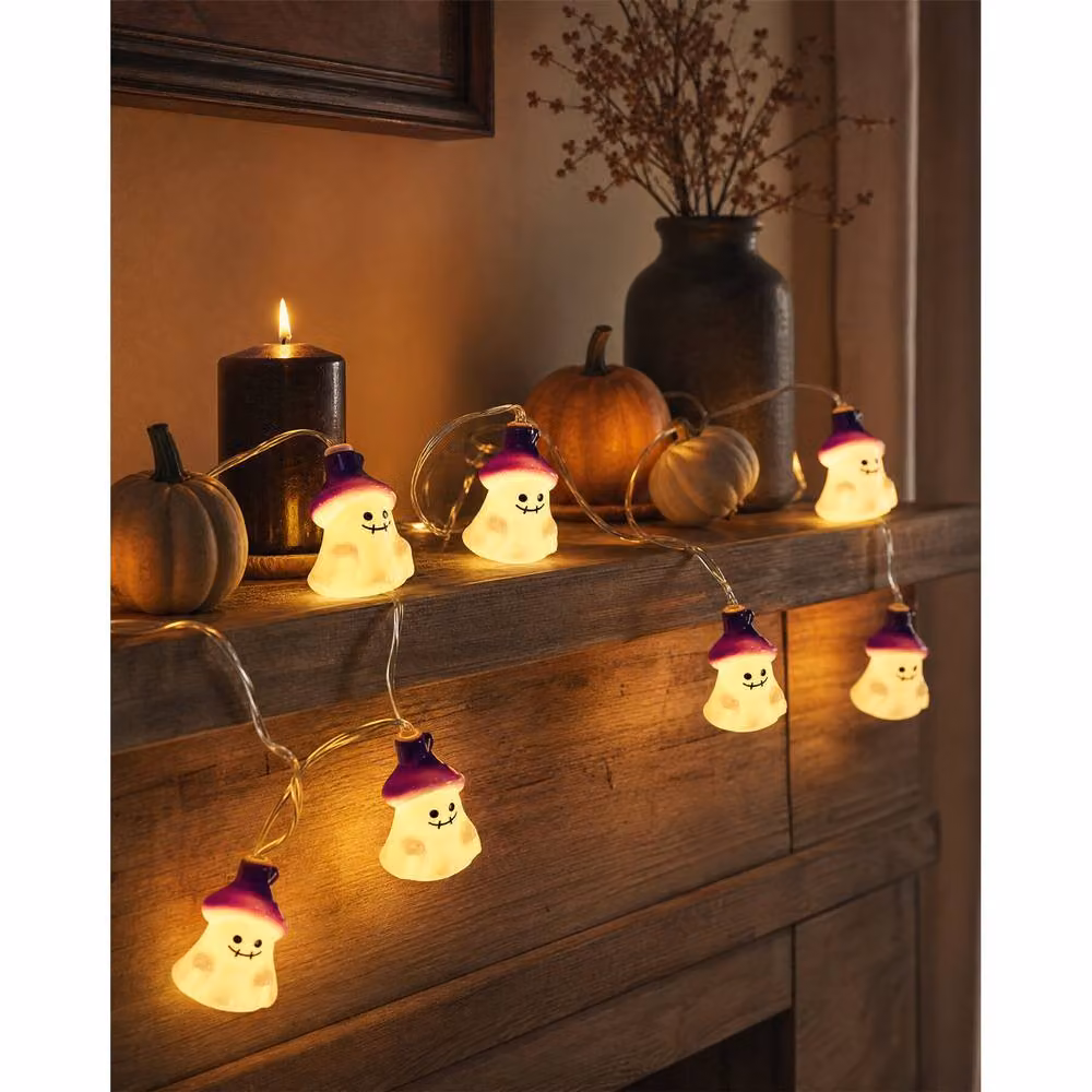 mysmartbuy Ghostly LED String Lights with Timer in Warm White for Halloween and Autumn Decor – 2
