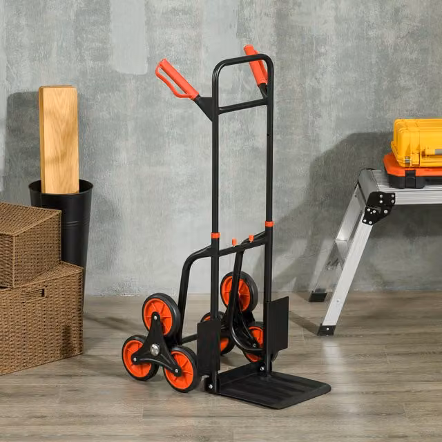DURHAND 6-Wheel Foldable Steel Load Cart Trolley in Black and Red – 2