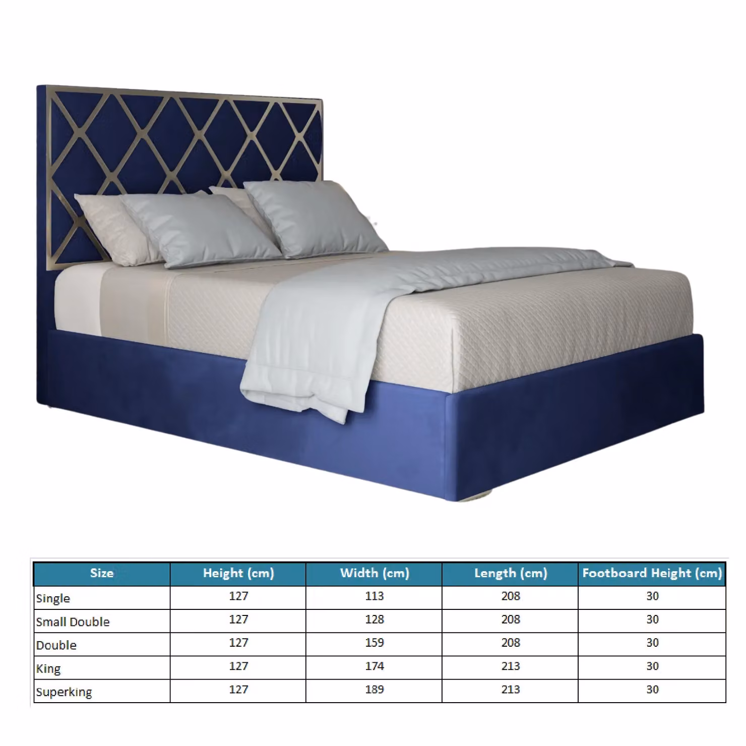 KDMD Tammy Blue Velvet Upholstered Metal Bed Frame, W/D/H: 140 x 200 x 127 cm – 3