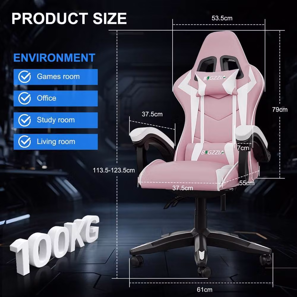 Gartistgo Bluetooth Gaming Chair in Pink with Lumbar Support and Headrest – 2