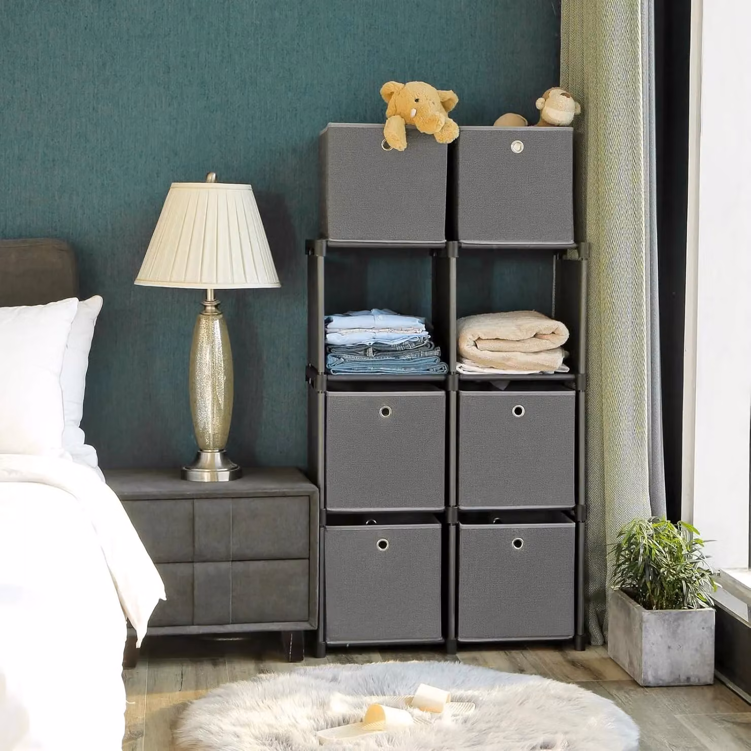SONGMICS 6 Cube Ladder Storage Organiser with Storage Boxes, Grey Metal Frame – 3