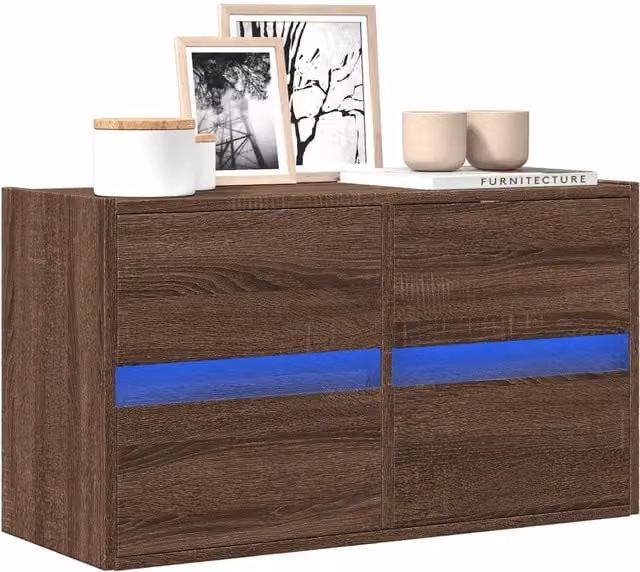 Berkfield Home Modern TV Wall Cabinet with LED Lights in Brown Oak, W/D/H: 80 x 31 x 45 cm – 1