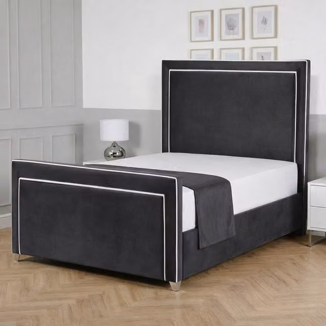 Living Comfort Bedz Verona Upholstered Bed Frame with Slatted Base in Charcoal Grey, W/D/H: 120 x 200 cm – 1