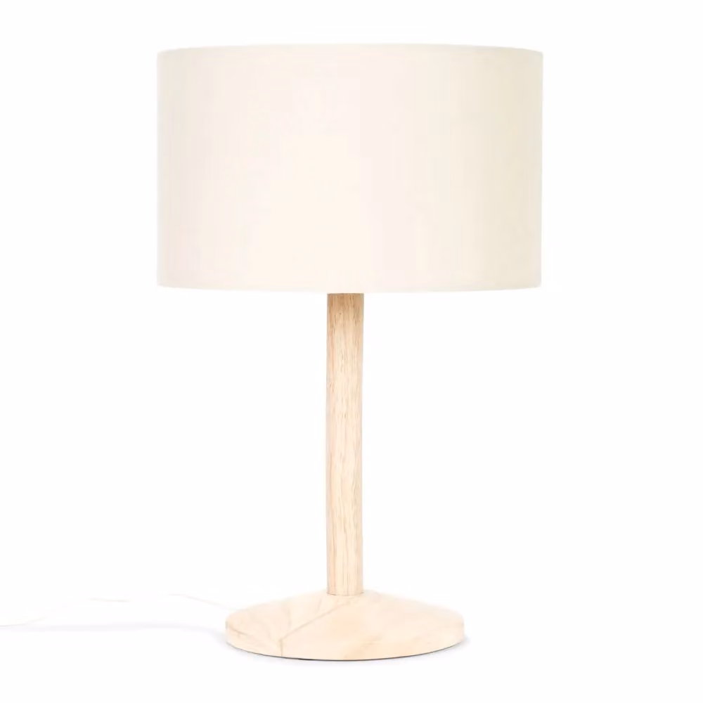 ValueLights Triston Modern Wood Table Lamp with Beige Fabric Cylinder Shade in Brown – 2