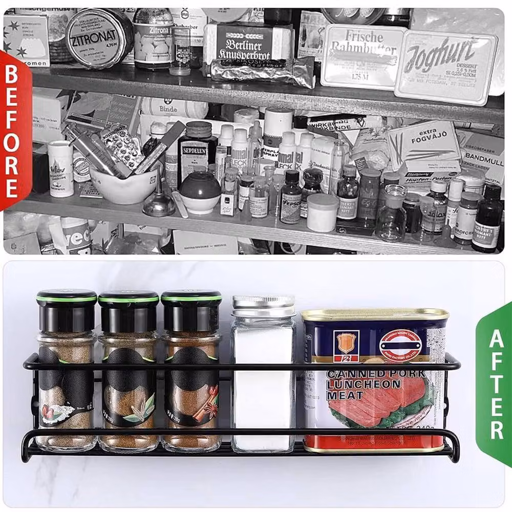 FLAVORA Black Metal 4-Slot Spice and Herb Jar Rack Holder – 3