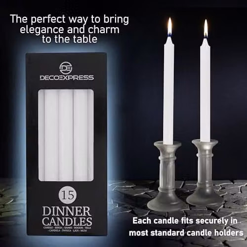 Deco Express Set of 15 White Unscented Dripless Tapered Candles – 3