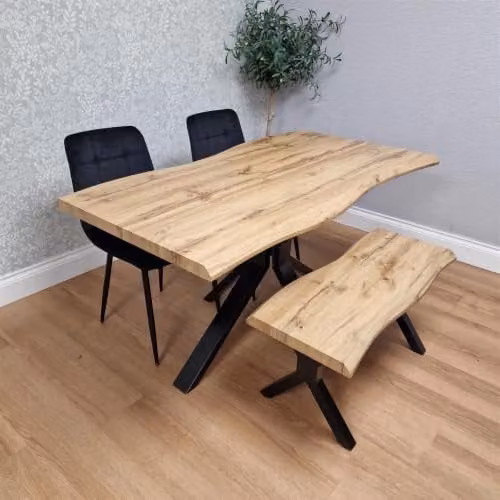 KOSY KOALA Minimalist Wooden Dining Table Set with Bench and 2 Black Chairs in Brown and Black
