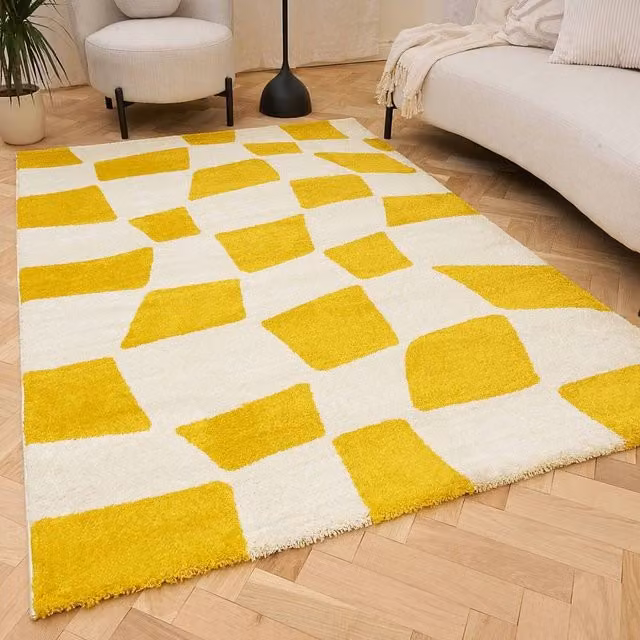 THE RUGS Joli Chequered Soft and Dense Pile Living Room and Bedroom Rug in Yellow, W: 200 cm, L: 290 cm