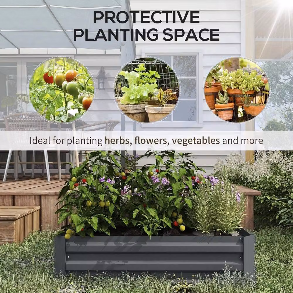 NESTLUNE Set of 2 Grey Galvanised Steel Raised Garden Planter Boxes – 5