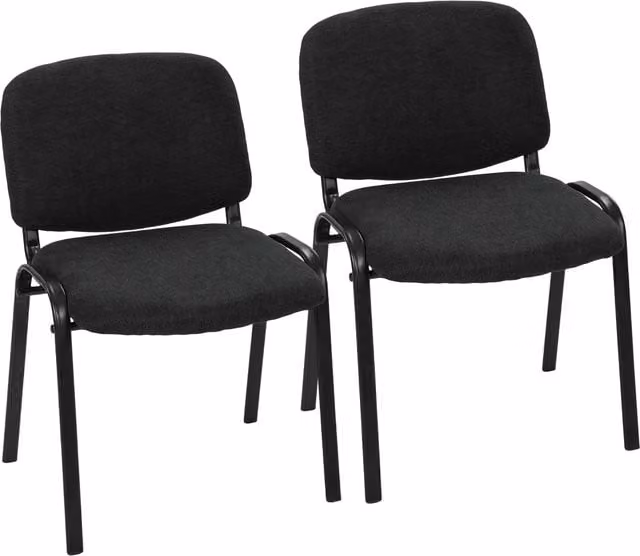 HOMCOM Set of 2 Black Linen-Look Fabric Stackable Reception Chairs with Padded Seats for Office and Home Use