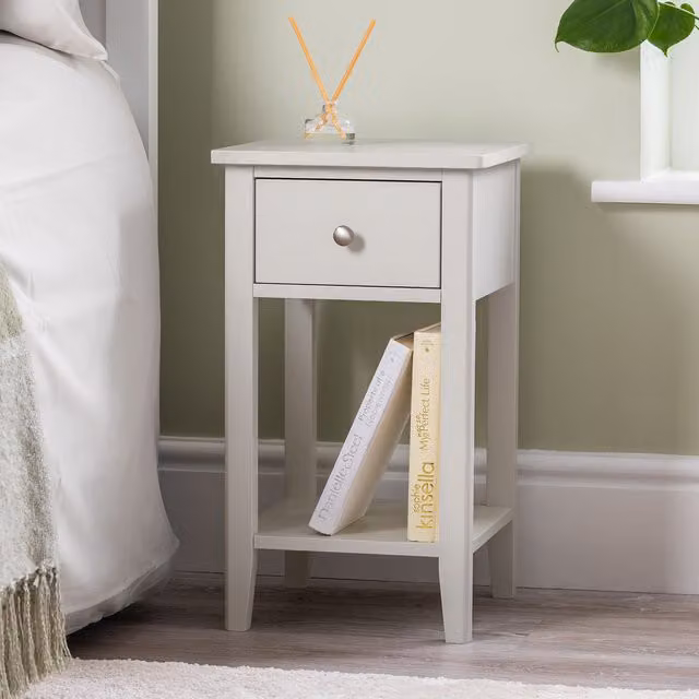 Christow Modern Lacquered Slim Bedside Table with Drawer