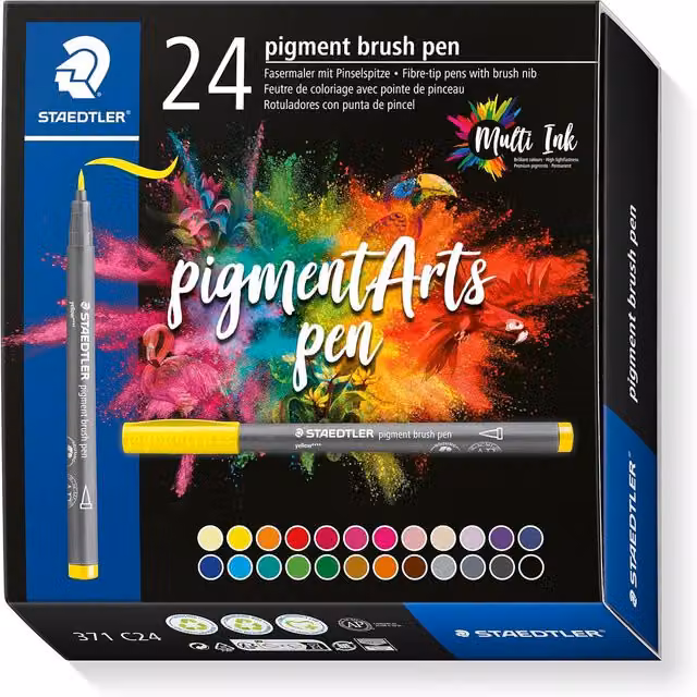 STAEDTLER 371 Pigment Arts Brush Pen in Multicolour and Yellow