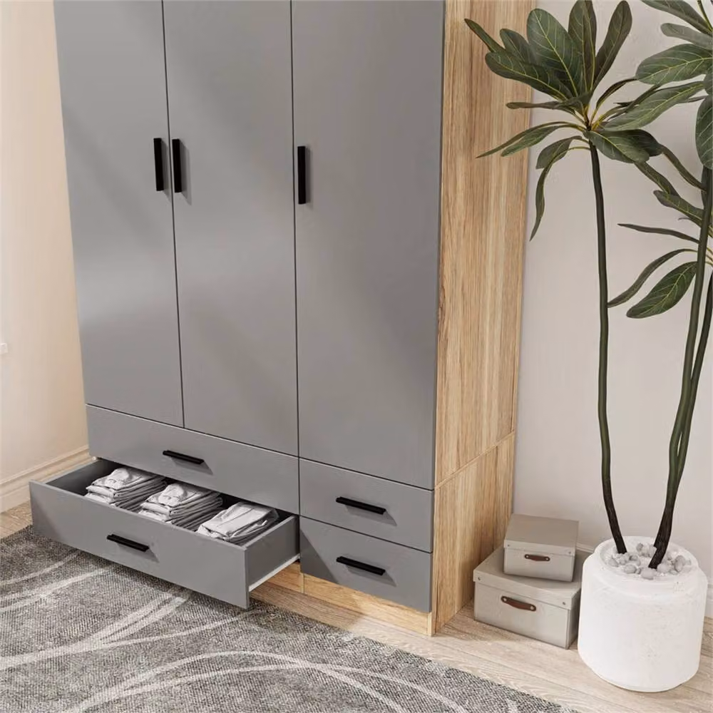 FORGEVIO Modern 3 Door 4 Drawer Wardrobe in Oak and Grey – 3