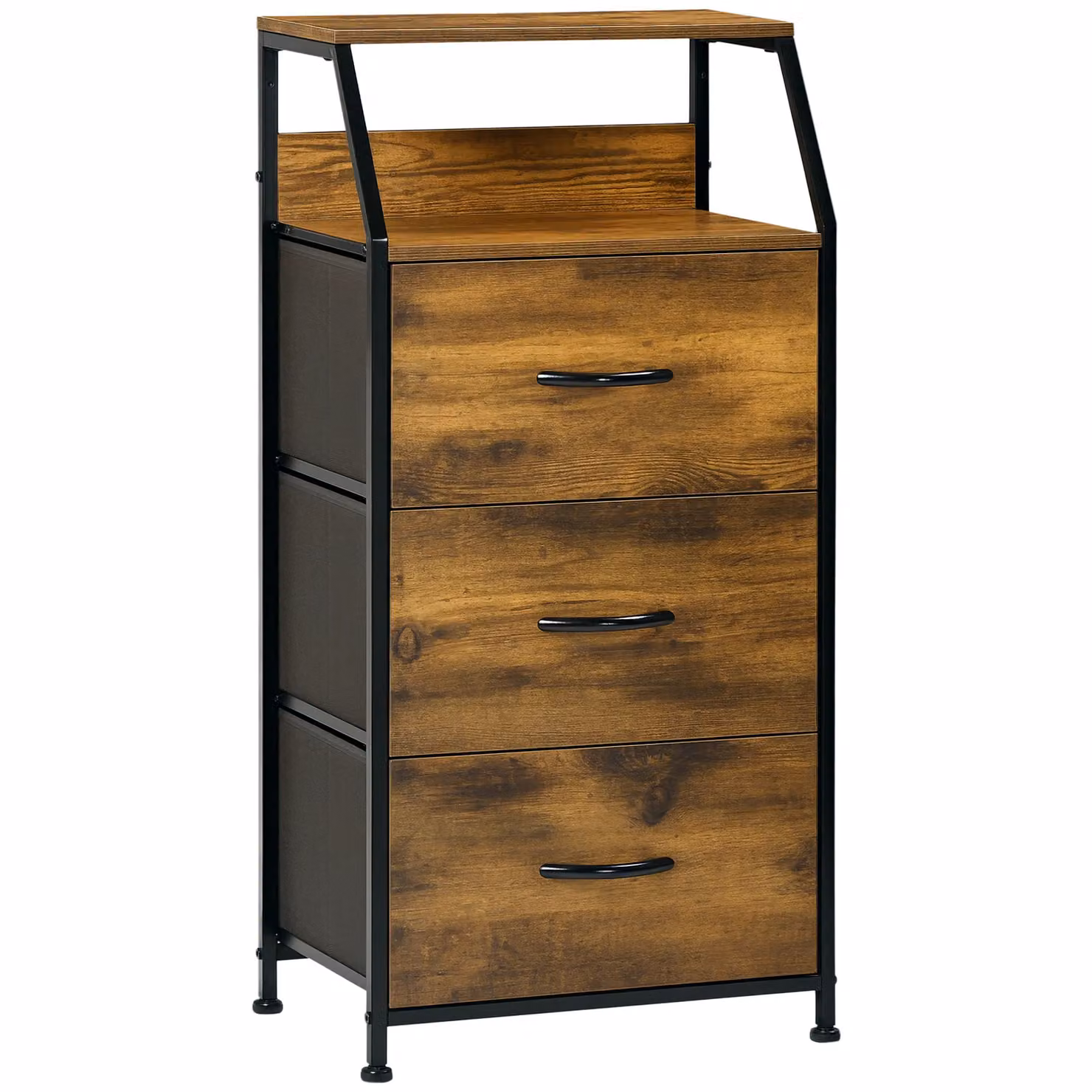 HOMCOM Industrial Storage Cabinet with 3 Fabric Drawers and Display Shelves in Brown – 2