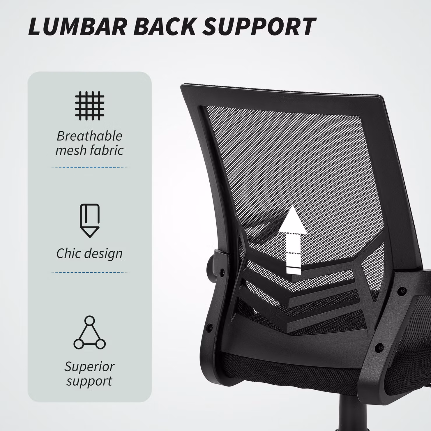 Vinsetto Mesh Office Task Chair with Flip-up Armrests and Lumbar Support in Black – 5