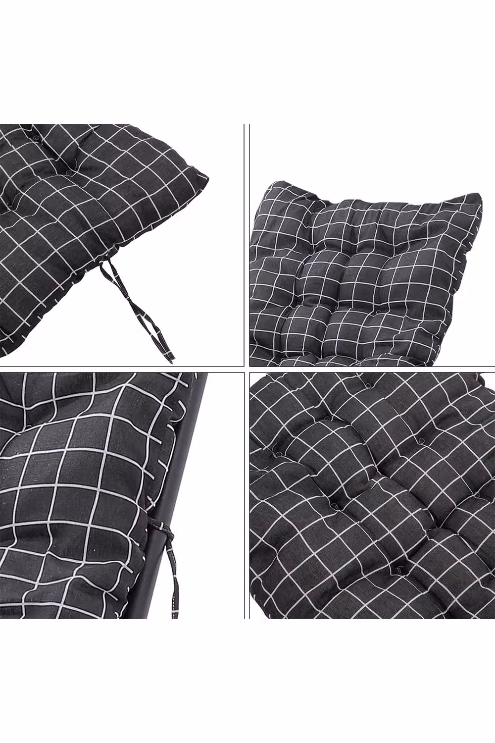Living and Home Black Plaid Print Button Tufted Beach Chair Seat Cushion, W: 48 cm, L: 125 cm – 5