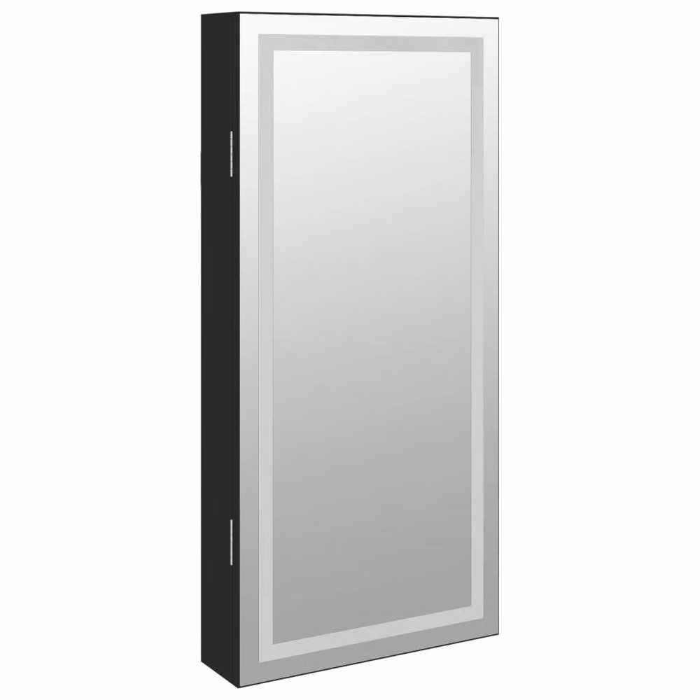Berkfield Home Mirror Jewellery Cabinet with LED Lights, Wall Mounted, Black Matt – 3