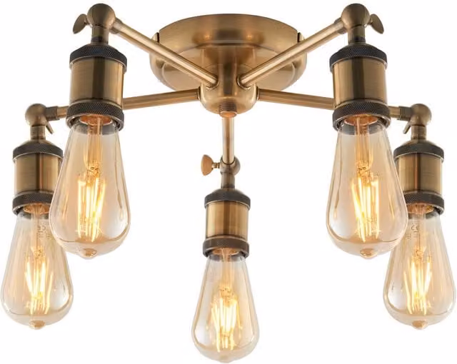 Endon Hal Multi Arm Semi Flush Ceiling Lamp in Gold and Brass with Transparent Glass Shades