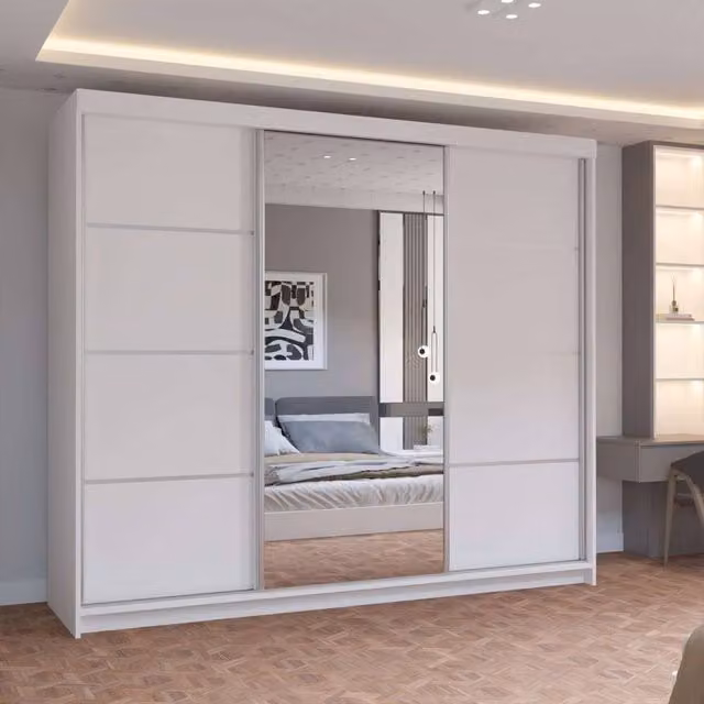 MN Furniture Pearl Modern 3 Door Sliding Wardrobe with Mirror in White W/D/H: 250 x 217 cm