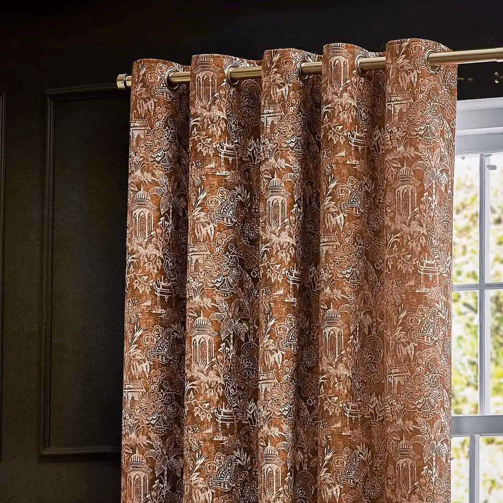 Wylder Tropics Bengal Chenille Eyelet Curtains in Amber, Width: 117 cm, Drop: 137 cm – 3