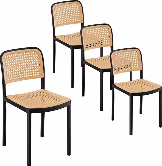 VonHaus Set of 4 Black Plastic Dining Chairs with Art Deco Geometric Design