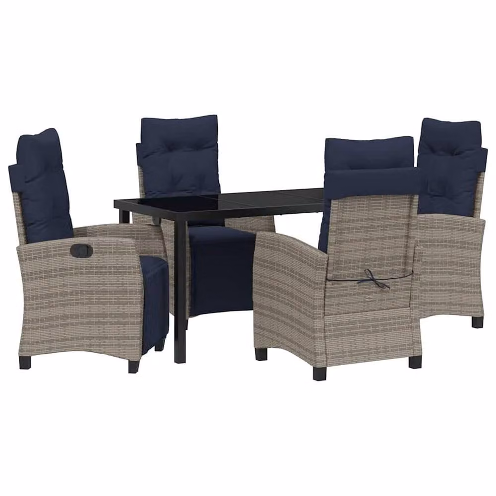Berkfield Home 5 Piece Grey Poly Rattan Garden Dining Set with Cushions – 2