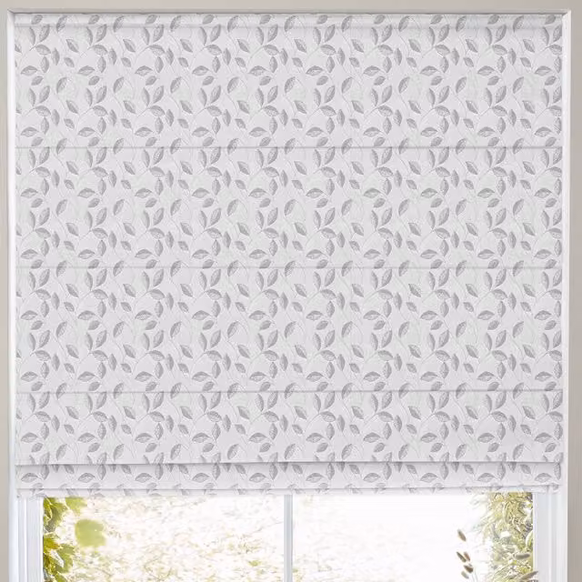 Simply Collection Leaf Vine Made to Measure Blackout Roman Blind in Grey and White Floral Pattern