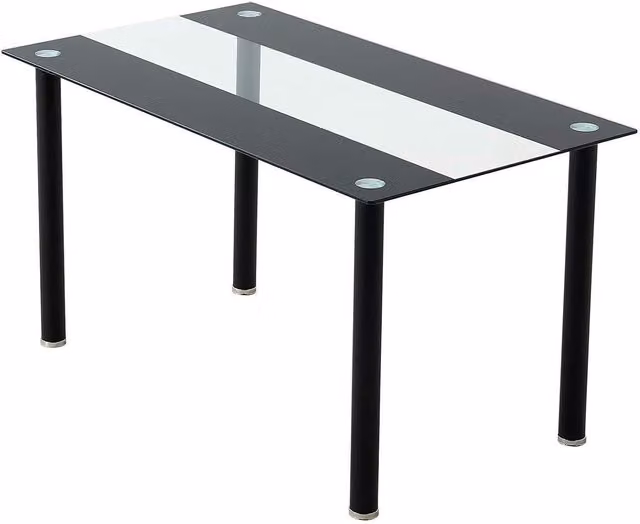 Kosy Koala Modern Rectangular Glass Dining Table in Black and Transparent, Width: 120 cm
