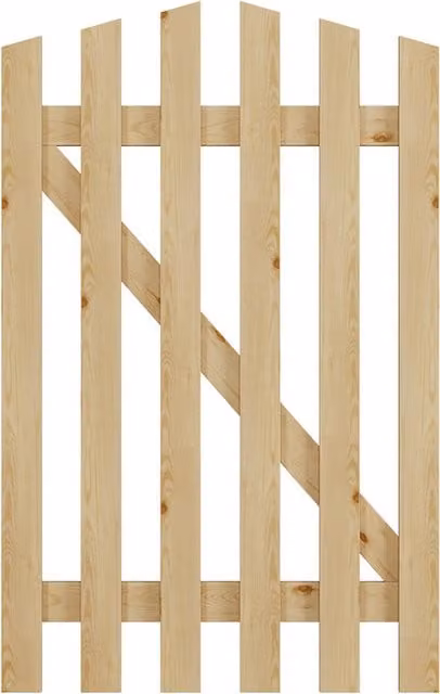 Darphe Classic Ledge and Braced Wooden Garden Gate with Pointed Top in Yellow and Beige, W/H: 76 x 120 cm