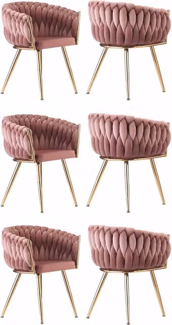 Life Interiors Set of 6 Roma Knot Velvet Dining Chairs with Armrests in Pink and Gold