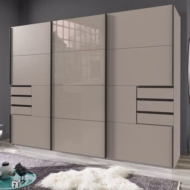 TJS Saigon Solo Minimalist Sliding Wardrobe in Grey, Width: 270 cm