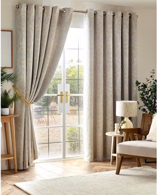 Livinluxury Floral Blackout Thermal Insulating Rod Pocket Curtains, Yellow/Multicolour, Height: 229 cm