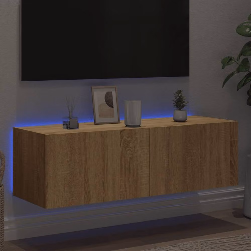 Berkfield Home TV Wall Cabinet with LED Lights in Sonoma Oak Brown, W/D/H: 100 x 35 x 31 cm – 3