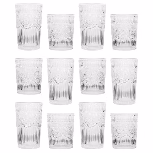 Argon Tableware Amore 12 Piece Floral Glassware Set in Transparent, including 6 x 350ml Highball Glasses and 6 x 300ml Tumblers – 1