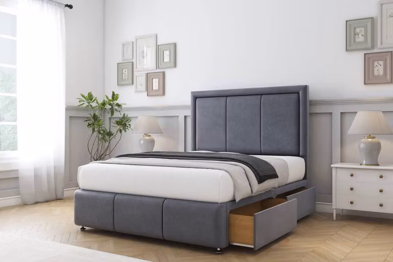 Comfort Beds Savoy Plush Divan Set with 2 Drawers, Headboard and Footboard, Grey, W/D/H: 140 x 200 x 25.4 cm