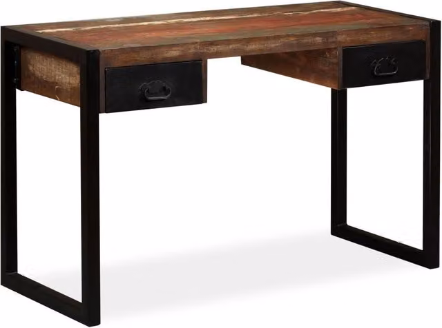 Berkfield Brown Reclaimed Wood Home Office Writing Desk with 2 Drawers W/D/H: 120 x 50 x 76 cm – 1