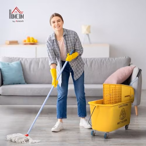 HOMCOM Mop Bucket with Wringer and Wheels, 20 Litre, Yellow – 2