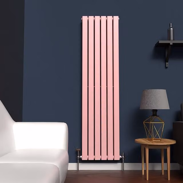 Lux Heat Flat Coloured Vertical Radiator in Pastel Pink, H: 160 cm, W: 42 cm