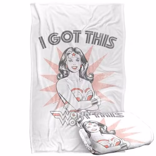 Warner Bros. Justice League Wonder Woman I Got This Silky Touch Super Soft Fleece Throw Blanket, Multicolour, W: 91.44 cm x D: 147 cm cm