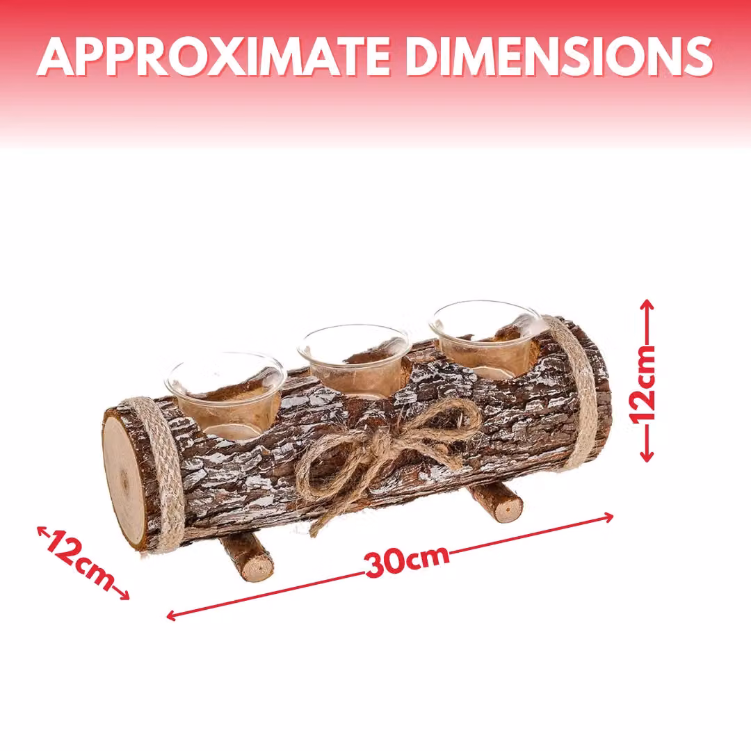 Marco Paul Rustic Christmas Log Tealight Candle Holder with 3 Glass Holders in Brown – 2
